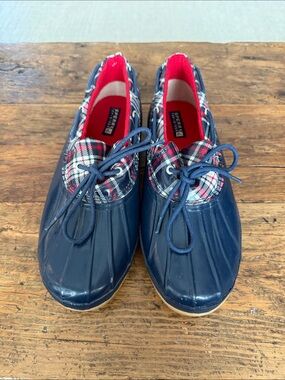 Sperry Top Sider Navy Red Plaid Trim Rain Shoe Size 11